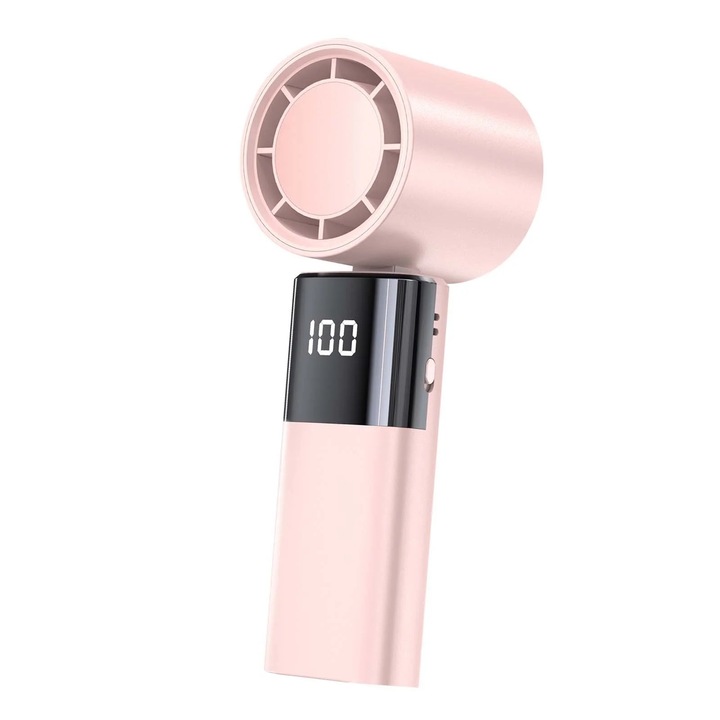 Преносим вентилатор с USB зареждане, 100 скорости, 3600mAh, 60x63x174mm, розов