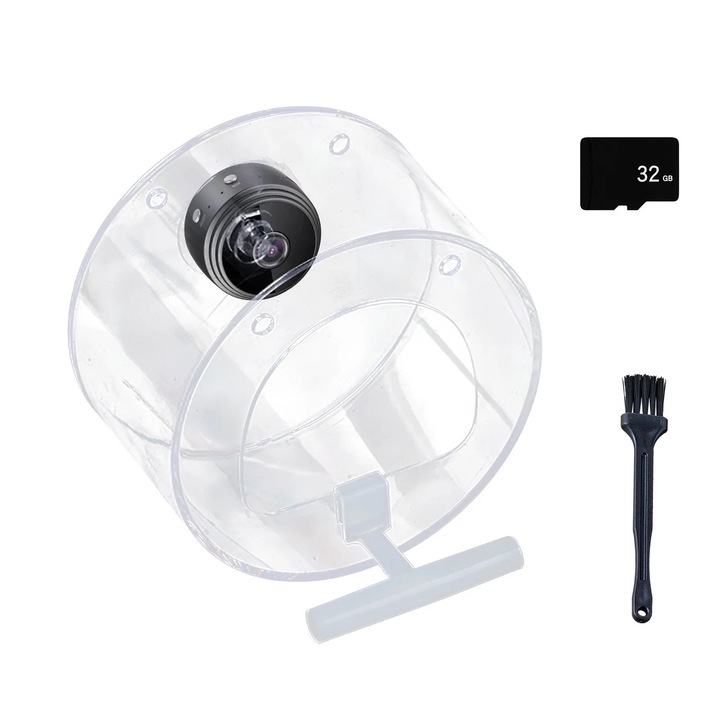 Хранилка за птици с 1080P HD камера, нощен режим, WiFi, 32GB карта памет, прозрачна