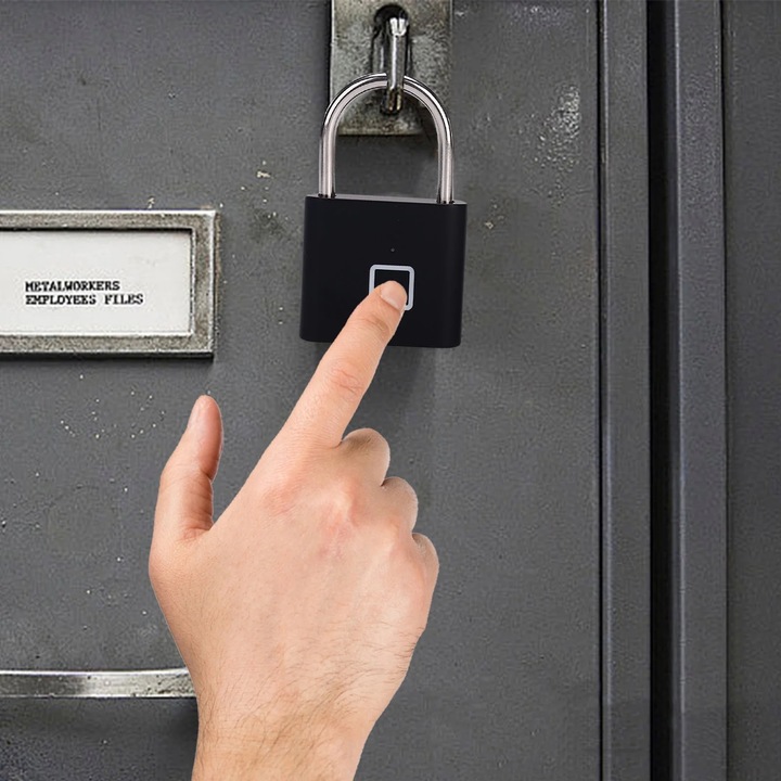 Дигитална брава с пръстов отпечатък, преносима, за врати, багаж, 4.6x7.6x1.3cm, комплект с кабел за данни