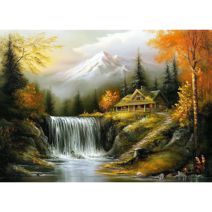 Картина на платно Ideal Cabin 32, 70 x 50 cm, природа, пейзаж, стил на рисуване, многоцветен
