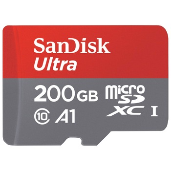 Card de memorie Sandisk microSDXC Ultra, 200 GB, Clasa 10, cu adaptor Card de memorie Sandisk microSDXC Ultra, 200 GB, Clasa 10, cu adaptor