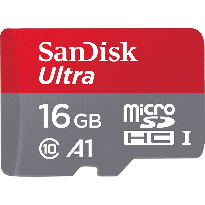 Card de memorie SanDisk MicroSHCD Ultra A1, 16GB, Clasa 10, adaptor, Full HD