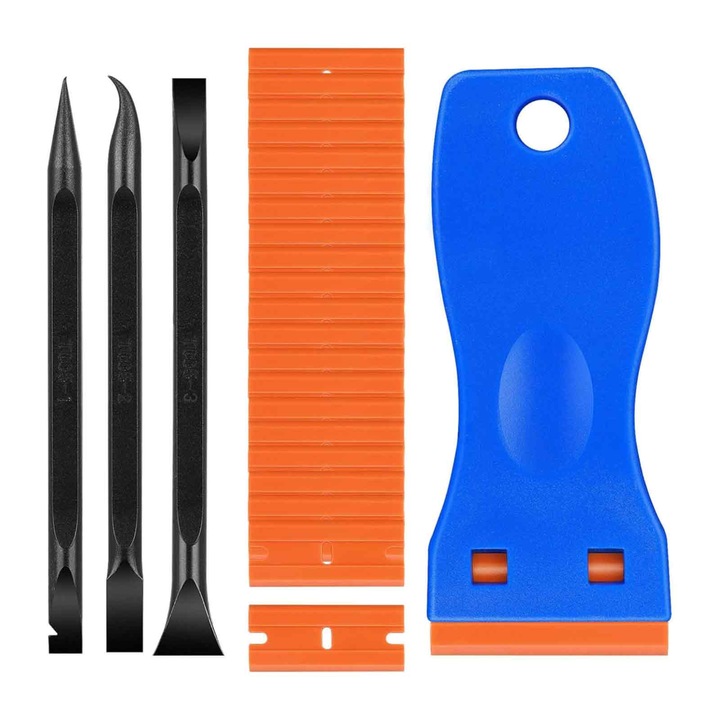 Set raclete cu 1 racleta mica, 10 lame de plastic si 3 bare de levier negre, Enforose