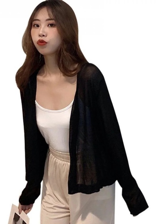 Жилетка, V-образно деколте, дълги ръкави, черна, ежедневна, плетена, Един размер INTL