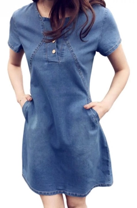 Ежедневна рокля, светло синя, памук, елегантен дизайн, средна талия, 4XL INTL