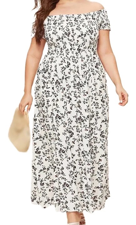 Ежедневна рокля на цветя, бяла, полиестер, 4XL INTL