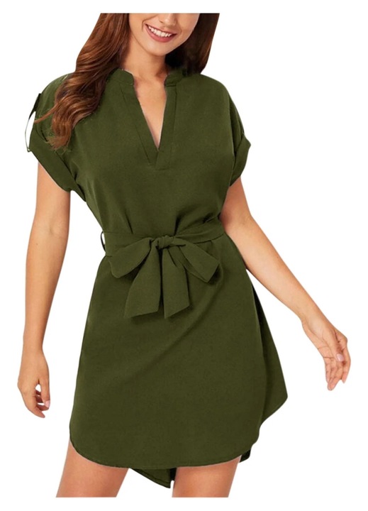 Дамска рокля, без ръкави, с копчета, зелена, памук, M INTL