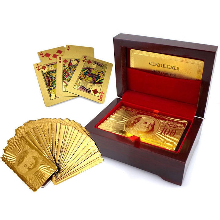 Carti de joc foita aur 24K cu cutie (poker)