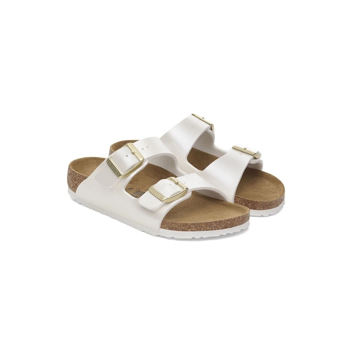 Birkenstock Arizona gyerek papucs, két pántos, állítható csatokkal, velúr/műbőr, fehér