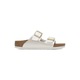 Birkenstock Arizona gyerek papucs, két pántos, állítható csatokkal, velúr/műbőr, fehér