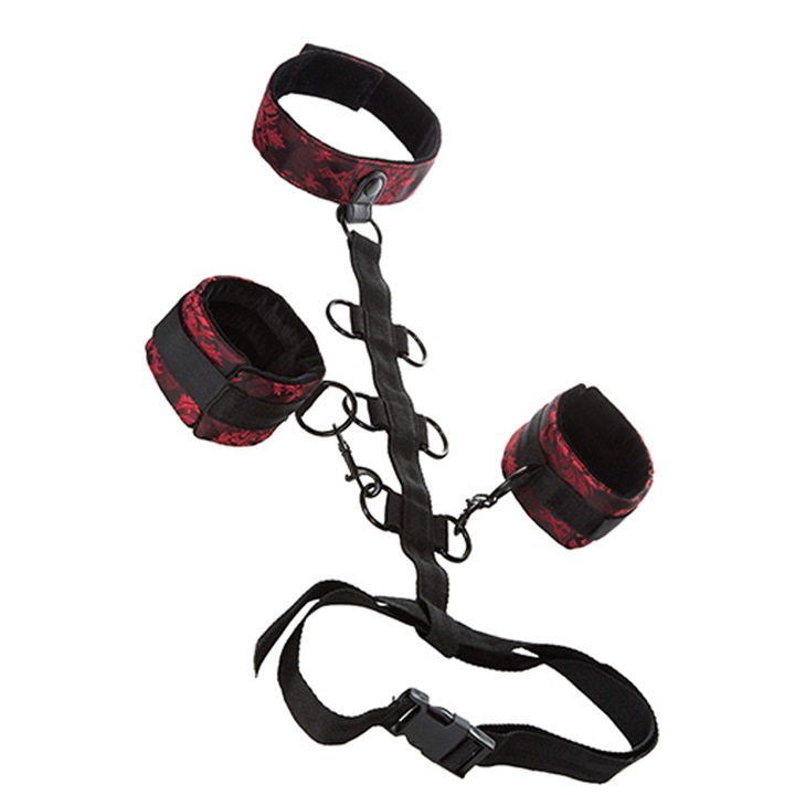 Яка с ограничаващи белезници CalExotics SCANDAL, Черно/Червено