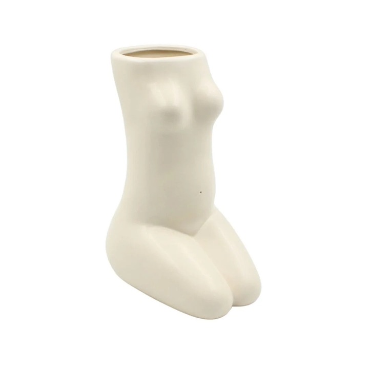Vaza decorativa, forma trup de femeie, din portelan, Arti Casa, 21 x 7 cm, alb