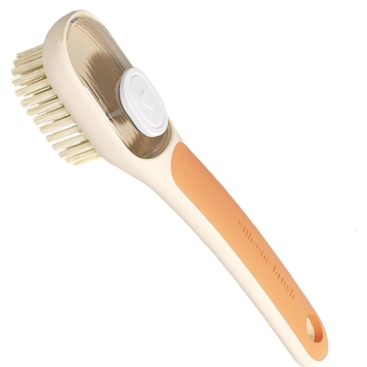 Perie Multifunctionala 2 in 1, Leski, Perie Densa/Perie din Piele de Caprioara, cu Recipient Lichid, Maner Lung, 20.1x 4.3 x 5 cm, Portocaliu