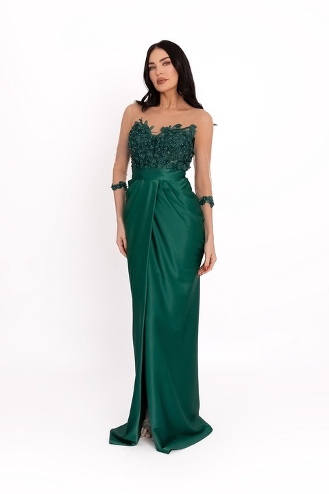Acob à porter, Rochie lunga de satin, Verde englez, M