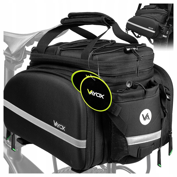 Geanta de bicicleta, pentru suportul de bagaje Vayox VA0346, 35L, fund intarit, reglabil, rezistent la apa, Negru
