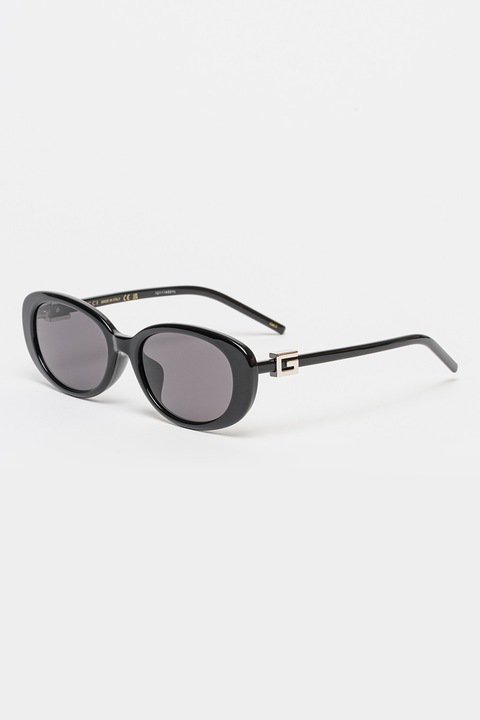 Gucci, Ochelari de soare ovali cu logo, Negru, Argintiu, 55-18-145