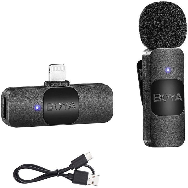 Професионален безжичен петличен микрофон, BOYA, преносим за смартфон, лаптоп, таблет