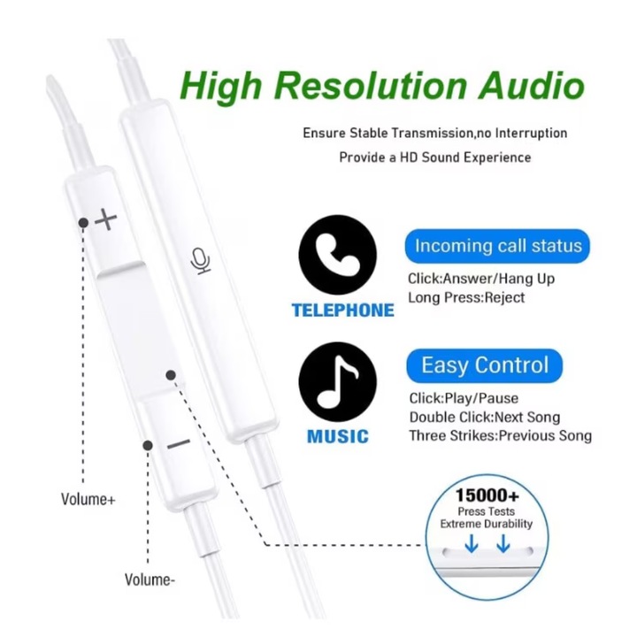 Fülhallgató iPhone/iPad és minden Lightning eszközzel kompatibilis, Lightning csatlakozóval, beépített mikrofonnal, fehér