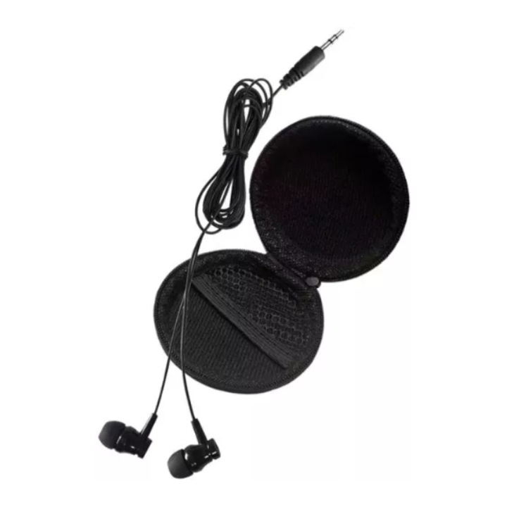 Casti audio In Ear pentru telefon, compatibilitate universala, Jack 3.5mm, husa de depozitare inclusa, 1.2m, Negru