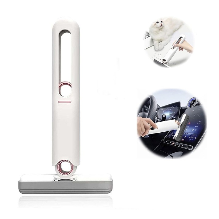 Mop de mana mini-portabil, cu burete absorbant pva si sistem de stoarcere, pentru geamuri si multisuprafete, alb