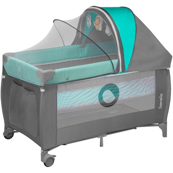 Patut pliant Lionelo Sven Plus, 2 nivele, sistem muzica, Gri/Verde Patut pliant Lionelo Sven Plus, 2 nivele, sistem muzica, Gri/Verde