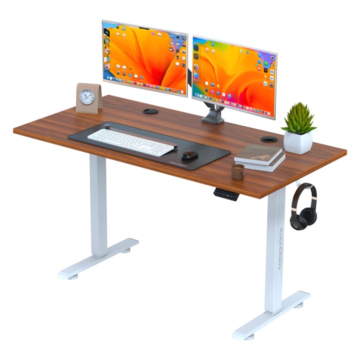 Birou electric cu blat dintr o singura bucata, 3 functii memorie, sistem anti coliziune, Arka, blat 100x60, inaltime reglabila 70-120 cm, rezistenta 80Kg, maro