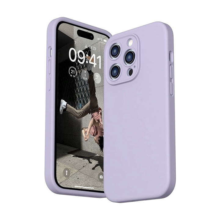 Калъф за телефон, съвместим с iPhone 15 Pro - Pastel - лилав силиконов гръб