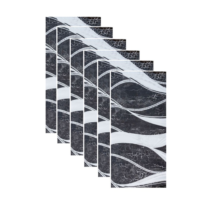 Комплект от 6 самозалепващи се декоративни панела с алуминиево фолио, мраморен ефект, покрита площ 1,08 м², Naimeed D7132, 60x30 см, черен