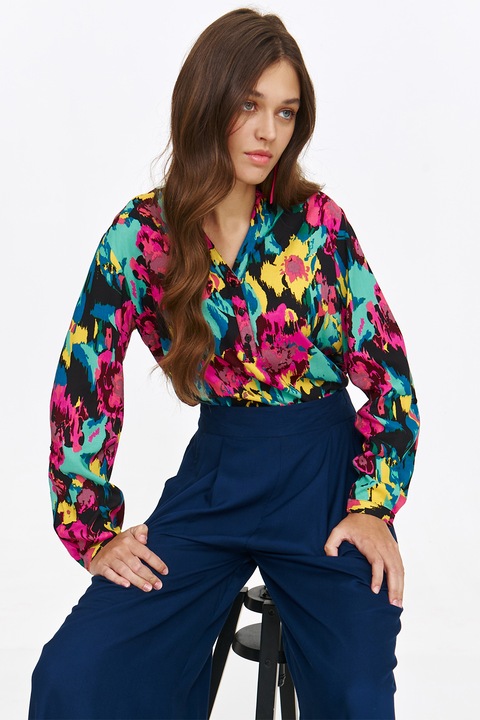 Top Secret, Bluza-tunica cu model abstract, Verde/Galben/Roz, 34