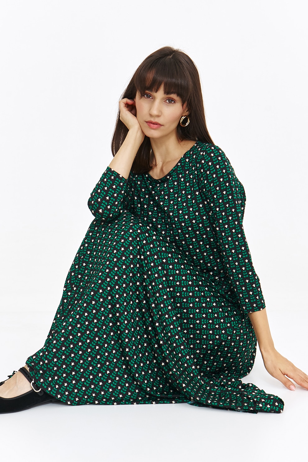 Top Secret, Rochie midi cu model, Verde, Negru, Alb optic, 34
