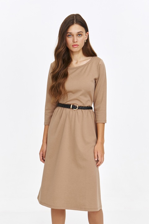 Top Secret, Rochie midi cu o curea impletita in talie, Maro nisip