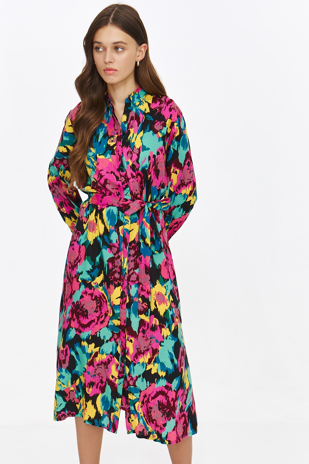 Top Secret, Rochie midi cu model floral, Galben, Fucsia, Albastru deschis, 34