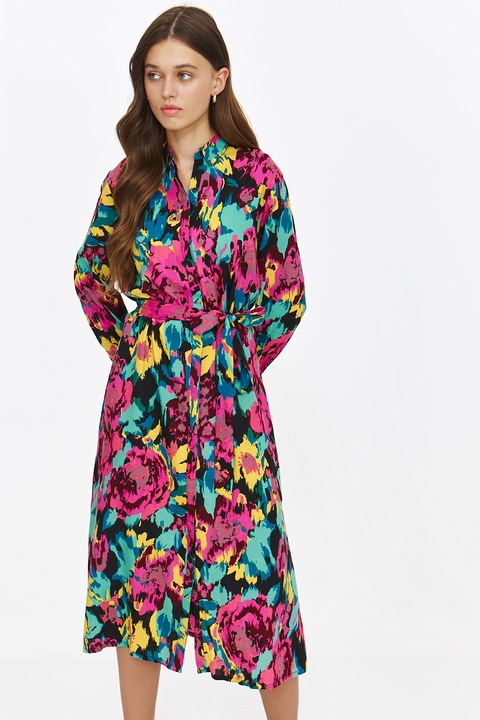 Top Secret, Rochie midi cu model floral, Galben/Fucsia/Albastru deschis