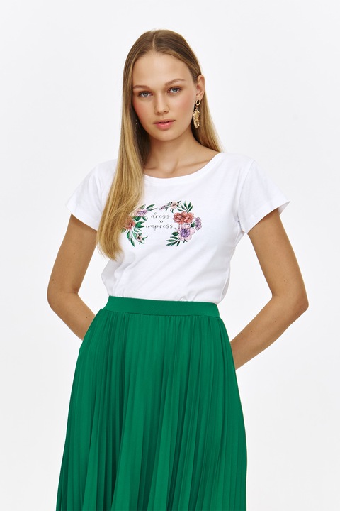 Top Secret, Tricou cu imprimeu floral, Alb/Verde/Lila, 36