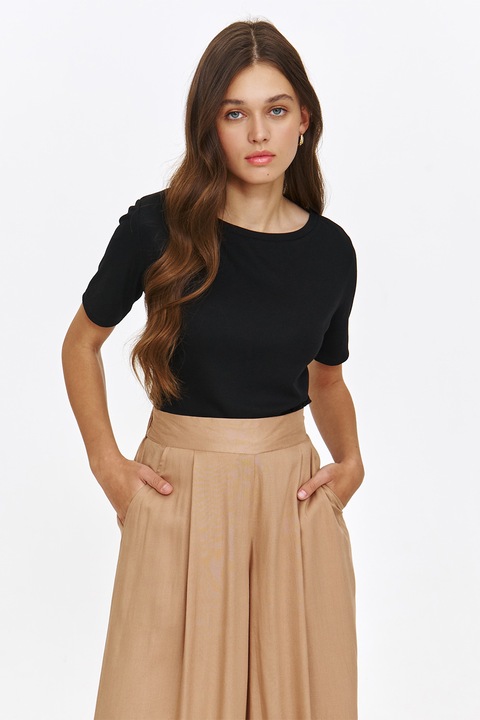 Top Secret, Tricou striat cu decolteu la baza gatului, Negru