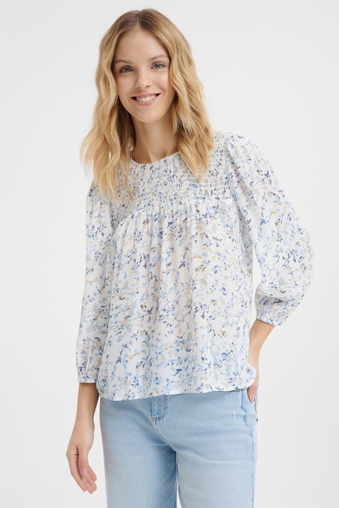 GreenPoint, Bluza striata cu model floral, Galben/Alb murdar/Albastru deschis