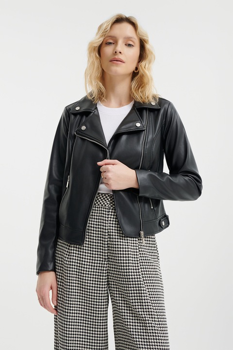 GreenPoint, Jacheta biker cu buzunare cu fermoar, Negru, 40