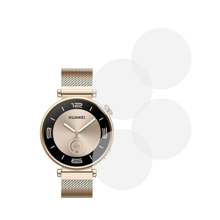 Комплект от 4 фолиа, съвместими с Huawei Watch GT 4 41 mm, Commando Shield Full Glue, Възобновяем хидрогел силикон, Anti-shock и против счупване, SlimLine NanoShield, Transparent