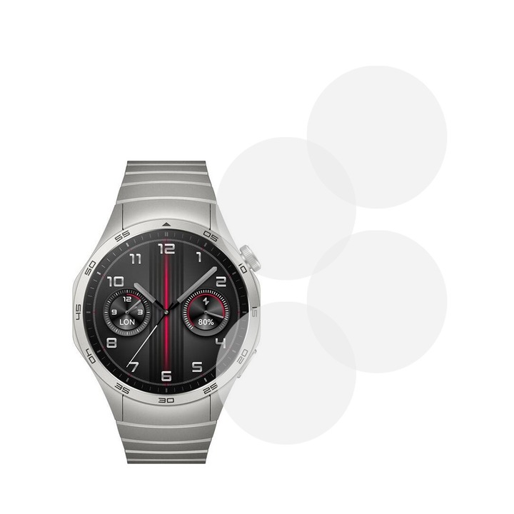 Комплект от 4 фолиа, съвместими с Huawei Watch GT 4 46 mm, Commando Shield Full Glue, Възобновяем хидрогел силикон, Anti-shock и против счупване, SlimLine NanoShield, Transparent