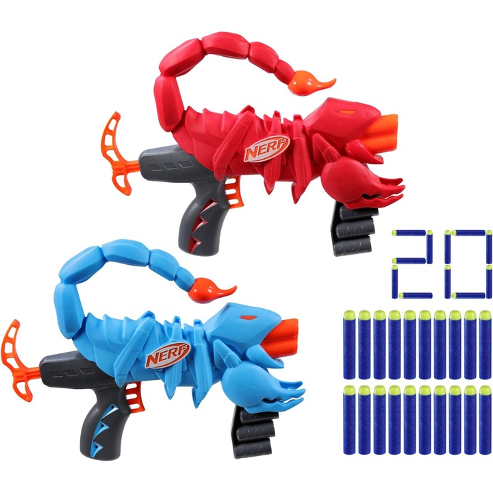 Комплект от 2 Nerf Wild Venom пистолета, червен и син, 20 стрелички, 6+