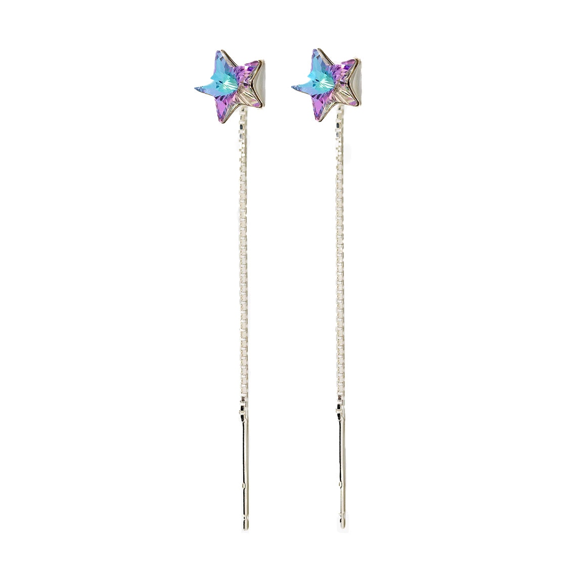 Cercei Belmondo cu cristale® star, cu lant , 10mm , culoare vitrail light , argint 925 ‰