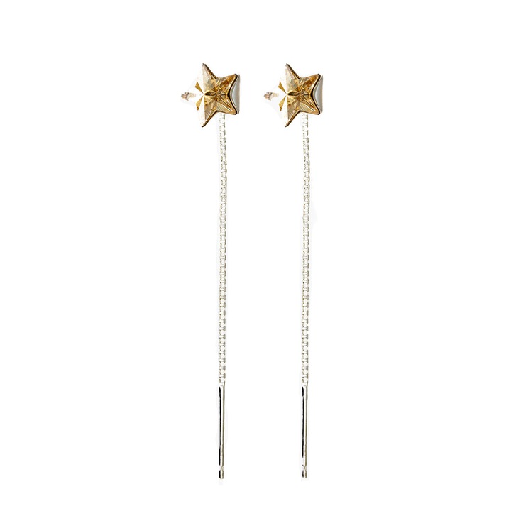 Cercei Belmondo cu cristale Swarovski® star, cu lant, 10mm, culoare golden shadow, argint 925 ‰