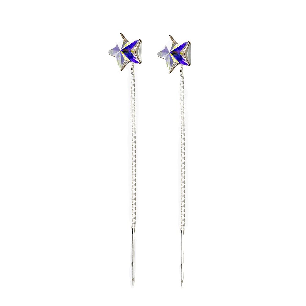 Cercei Belmondo cu cristale Swarovski® star, cu lant, 10mm , culoare aurora boreale , argint 925 ‰