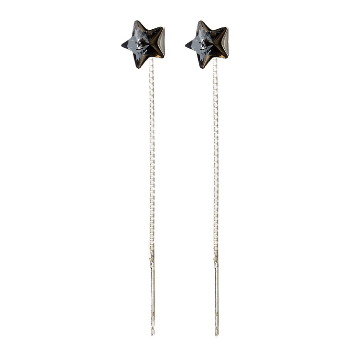 Cercei Belmondo cu cristale Swarovski® star, cu lant, 10mm, culoare silver night, argint 925 ‰