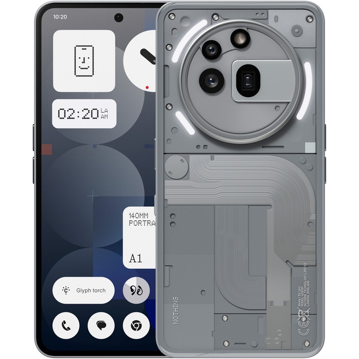 Мобилен телефон Nothing Phone (3a) Pro, 256GB, 12GB RAM, 5G, сив