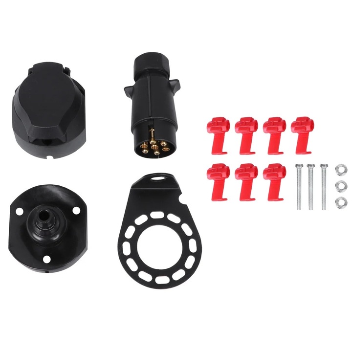 Conector remorca 7 pini, negru, plastic si metal, accesorii de remorcare, design rezistent la socuri