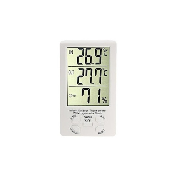 Termometru multifunctional cu ceas, senzor de umiditate, alb, Blasko