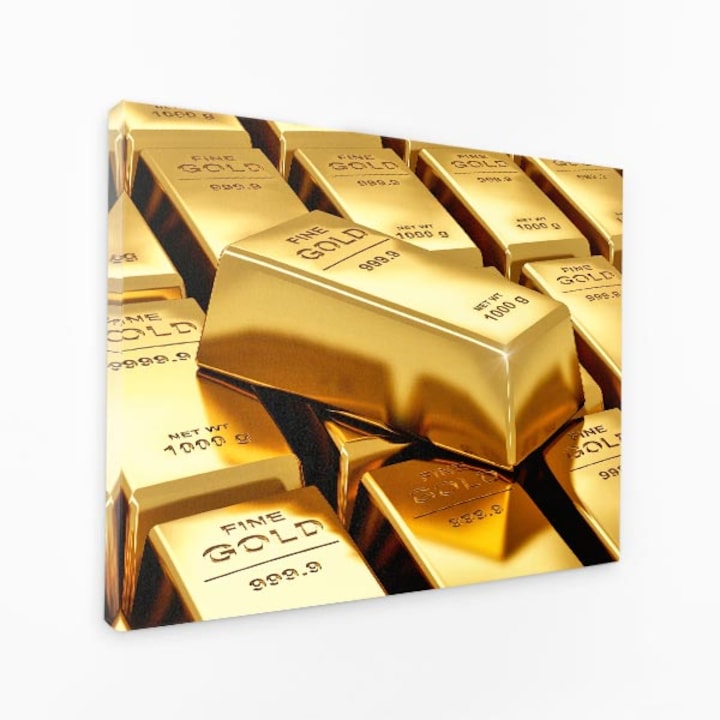 Картина на платно - Фини златни лъскави кюлчета Купчина блестящи златни кюлчета - 70x50 cm