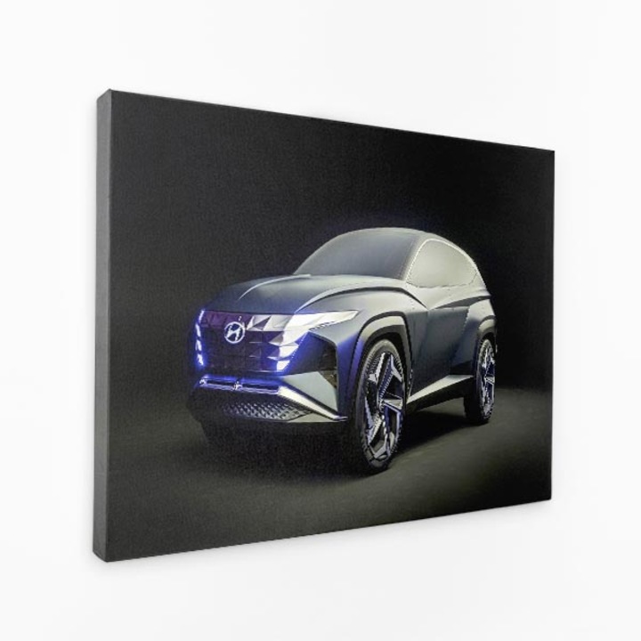 Комплект от три отпечатъка на канава - Футуристична концепция за дизайн на автомобили, сини светлини - 150x100 cm