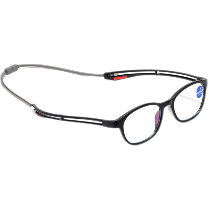 Ochelari de citit, +1.50, anti-reflexie, filtrare lumina albastra, design retro, set curea magnetica